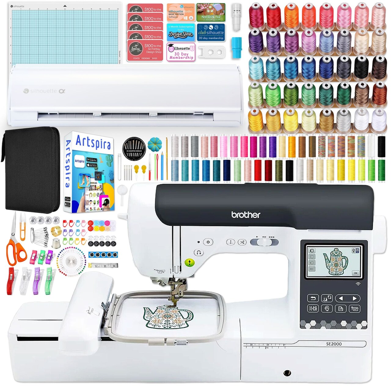 Brother SE2000 Embroidery & Sewing Machine Bundle w/ Silhouette Cameo 5α Alpha